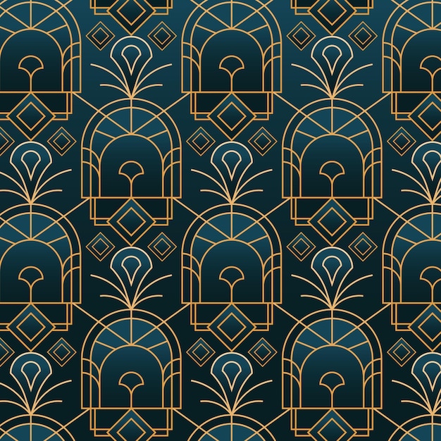 Free vector gradient art deco blue and golden pattern