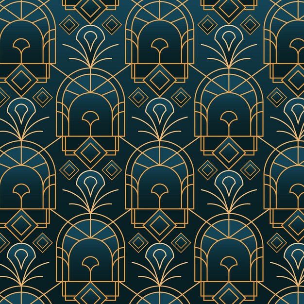 Gradient art deco blue and golden pattern