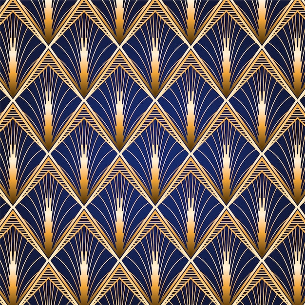 Free vector gradient art deco golden and blue pattern