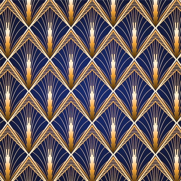 グラデーションアールデコの金色と青のパターン