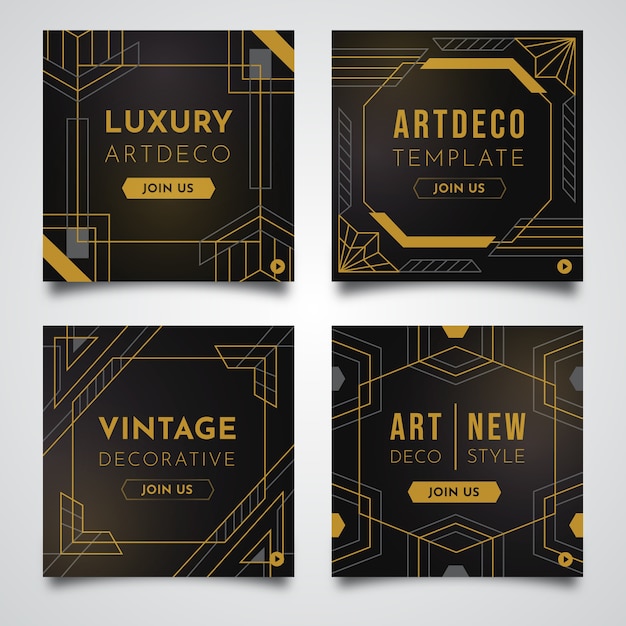 Free vector gradient art deco instagram post collection