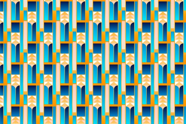 Gradient art deco pattern with blue and golden details