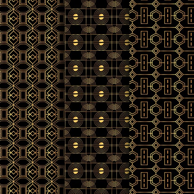 Gradient art deco seamless pattern set