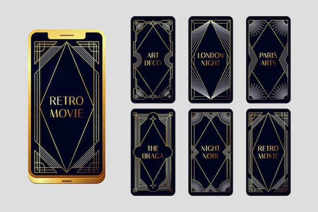 Free vector gradient art deco smartphone story collection