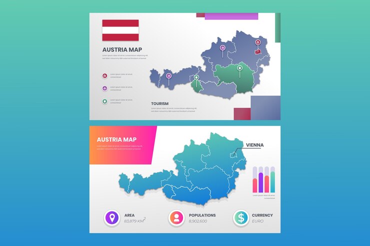 무료 Vector 그라데이션 오스트리아지도 infographic
