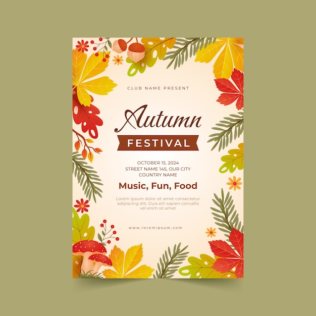 Vettore gratuito modello di poster del festival d'autunno sfumato