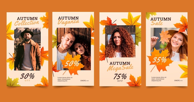 Free vector gradient autumn instagram stories collection with photo