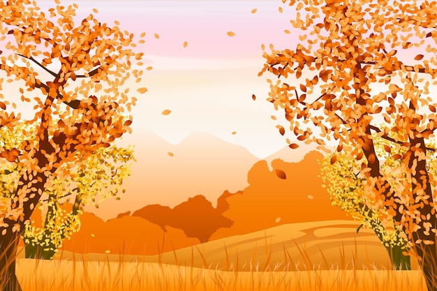 Gradient autumn landscape with trees