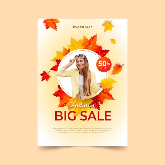 Gradient autumn vertical flyer template with photo Free Vector