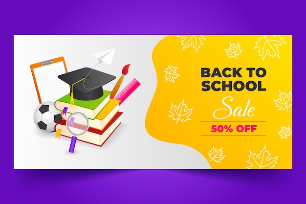 Free vector gradient back to school horizontal sale banner template