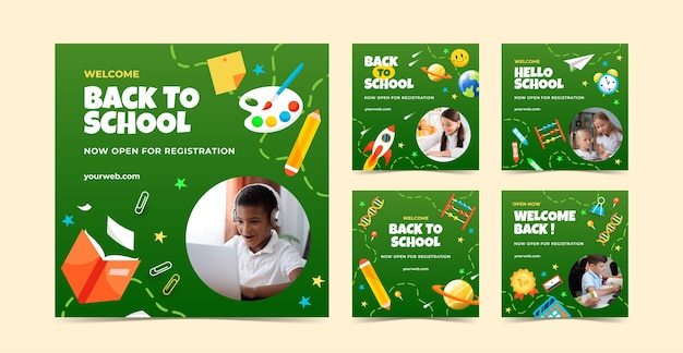 Free vector gradient back to school instagram posts collection