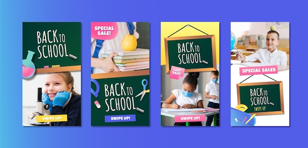 Gradient back to school instagram stories collection with photo