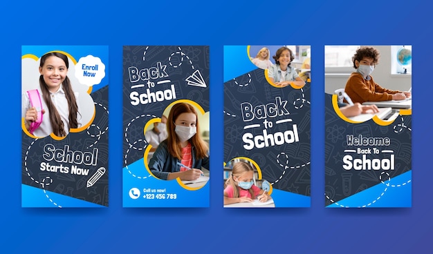 Gradient back to school instagram stories collection with photo