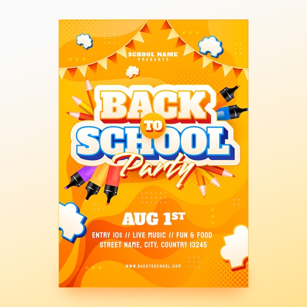 Free vector gradient back to school party poster template