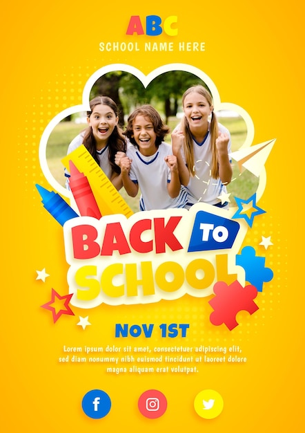 Gradient back to school vertical flyer template with photo