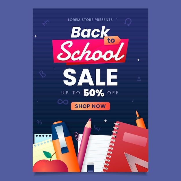 Free vector gradient back to school vertical sale flyer template