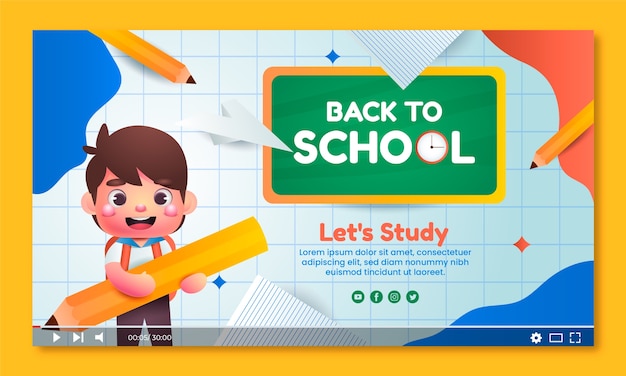 Free vector gradient back to school youtube thumbnail