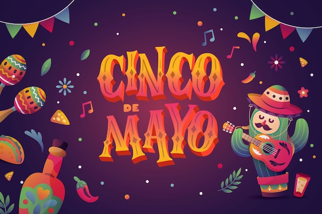 Vettore gratuito sfondo sfumato per la celebrazione del cinco de mayo