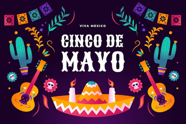 Vettore gratuito sfondo sfumato per la celebrazione del cinco de mayo