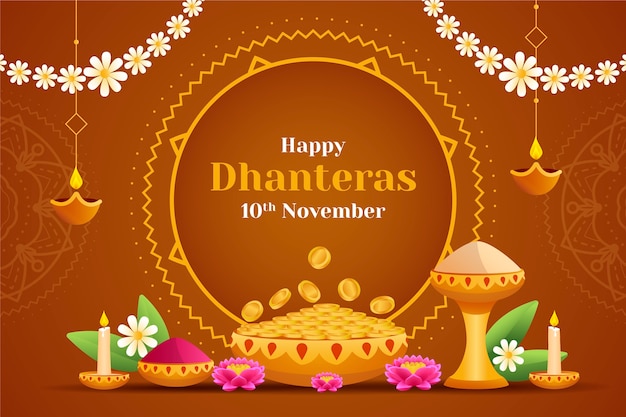 Vettore gratuito sfondo sfumato per la celebrazione del festival dhanteras