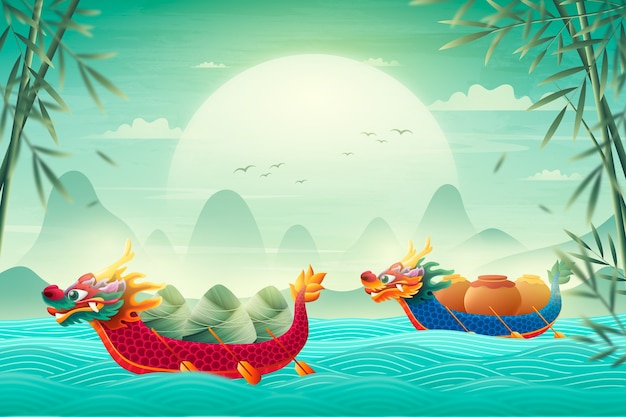 Бесплатное векторное изображение Градиентный фон для празднования фестиваля лодок-драконов в китае