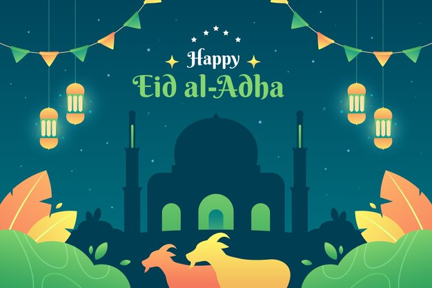 무료 벡터 이슬람 eid al-adha 축하를 위한 그라데이션 배경