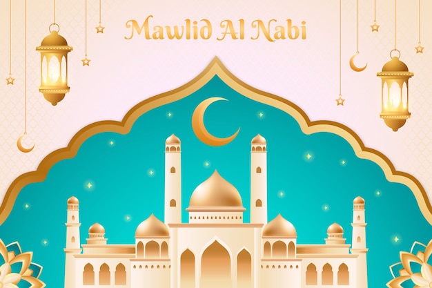 무료 벡터 mawlid al-nabi 축하를 위한 그라데이션 배경