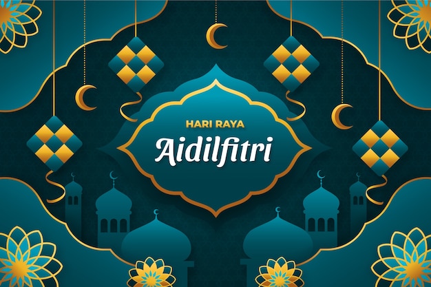 Vettore gratuito sfondo sfumato per la celebrazione di hari raya idul fitri