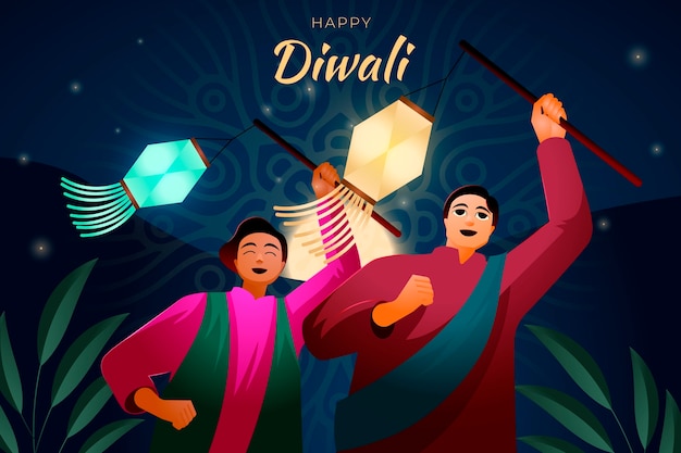 Free vector gradient background for hindu diwali festival celebration