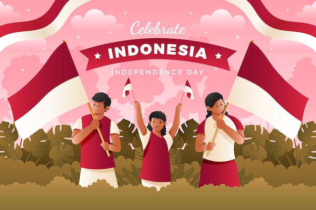 Vettore gratuito sfondo sfumato per la celebrazione del giorno dell'indipendenza dell'indonesia