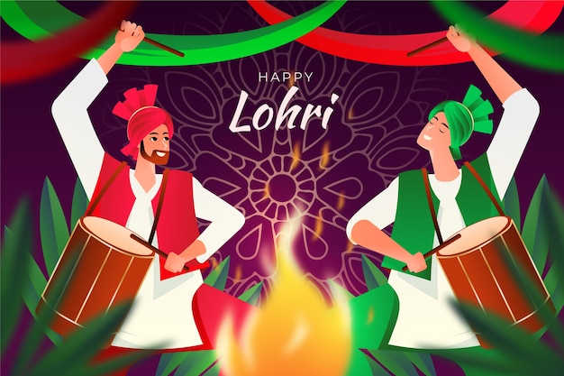 Free vector gradient background for lohri festival celebration