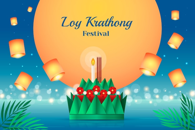 Free vector gradient background for loy krathong thai festival celebration