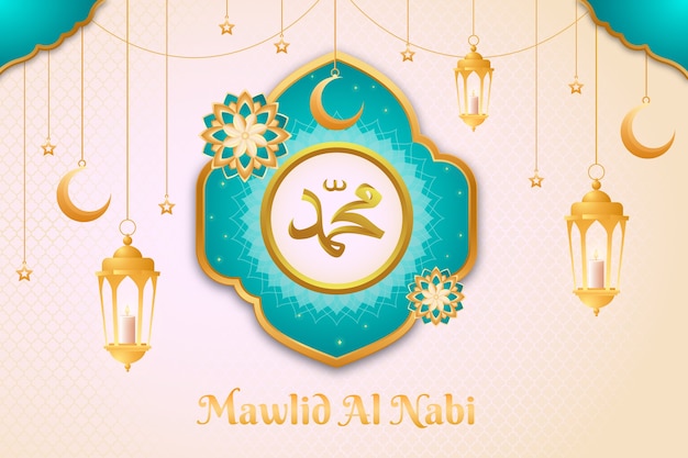 Free vector gradient background for mawlid al-nabi celebration