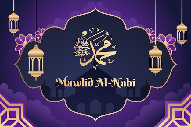 Free vector gradient background for mawlid al-nabi holiday