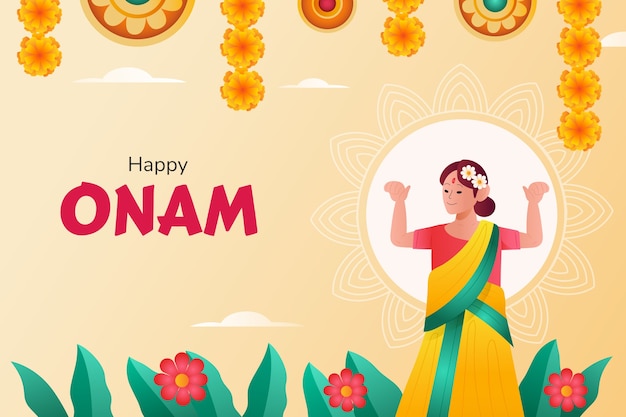 Free vector gradient background for onam festival celebration