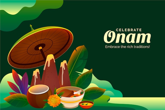 Free vector gradient background for onam festival celebration