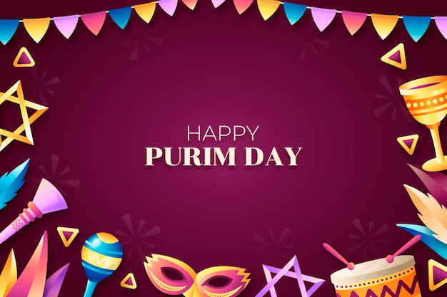 Free vector gradient background for purim holiday celebration