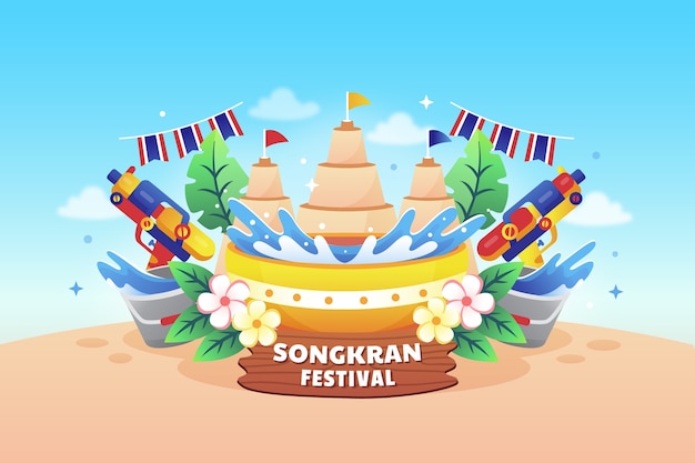 Vettore gratuito sfondo sfumato per la celebrazione del festival dell'acqua songkran