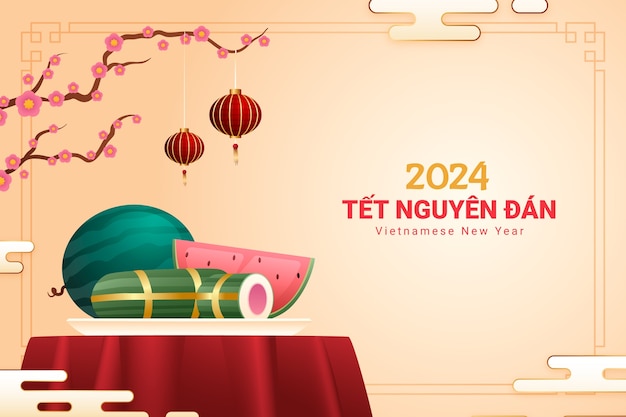 Free vector gradient background for tet new year celebration