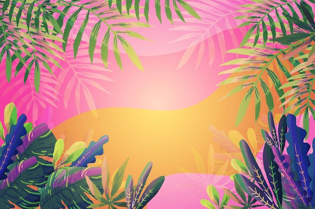 Gradient background and tropical leaves