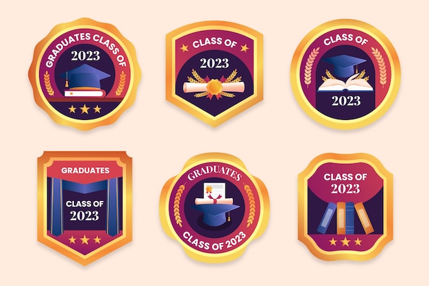 Gradient badges collection for class of 2023 graduation