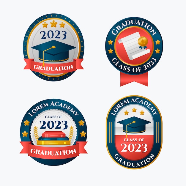 Free vector gradient badges collection for class of 2023 graduation