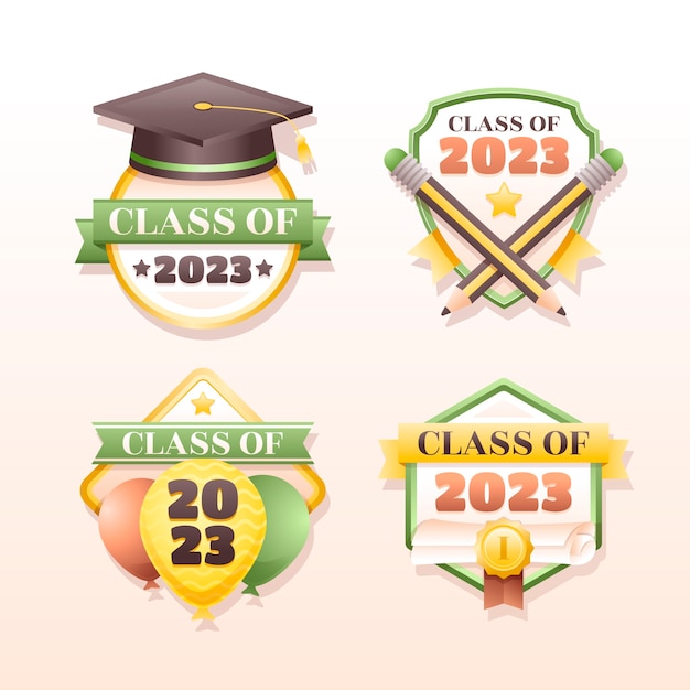 Free vector gradient badges collection for class of 2023 graduation