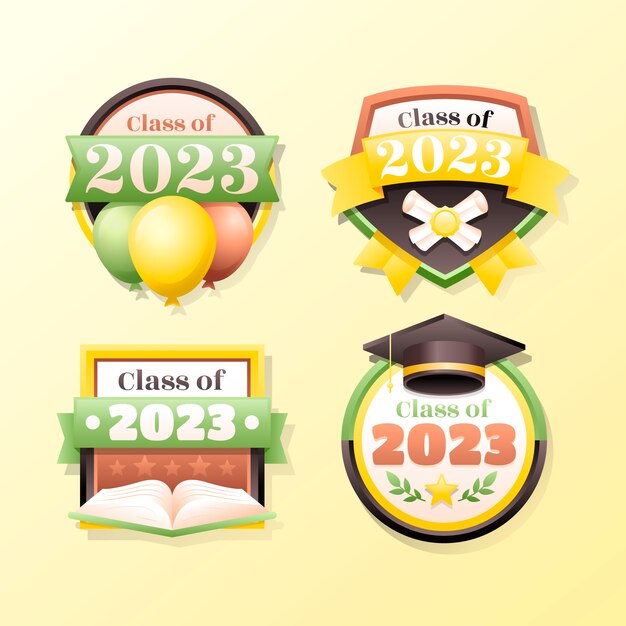 Gradient badges collection for class of 2023 graduation