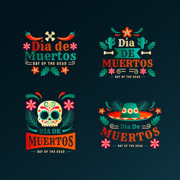 Gradient badges collection for dia de muertos celebration