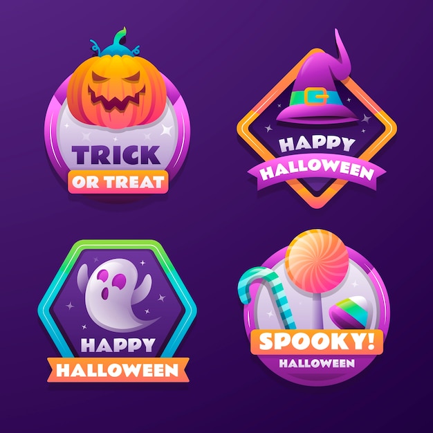 Vettore gratuito collezione di distintivi gradienti per la celebrazione di halloween