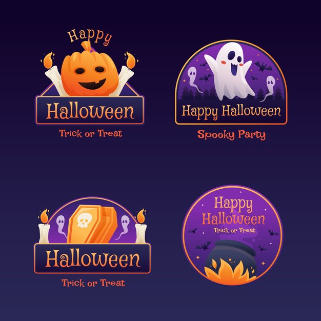 Vettore gratuito collezione di distintivi sfumati per la celebrazione della stagione di halloween