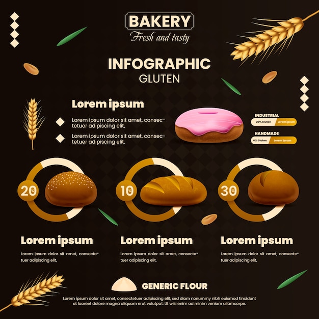 Бесплатное векторное изображение Инфографика градиентной пекарни с листьями