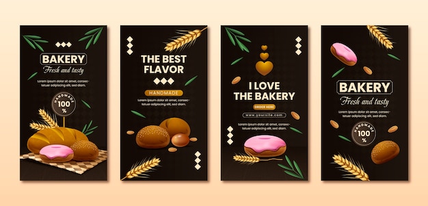 Free vector gradient bakery instagram stories with leaves