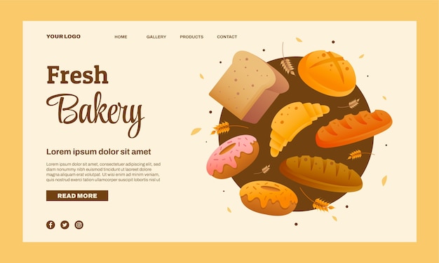 Free vector gradient bakery landing page template